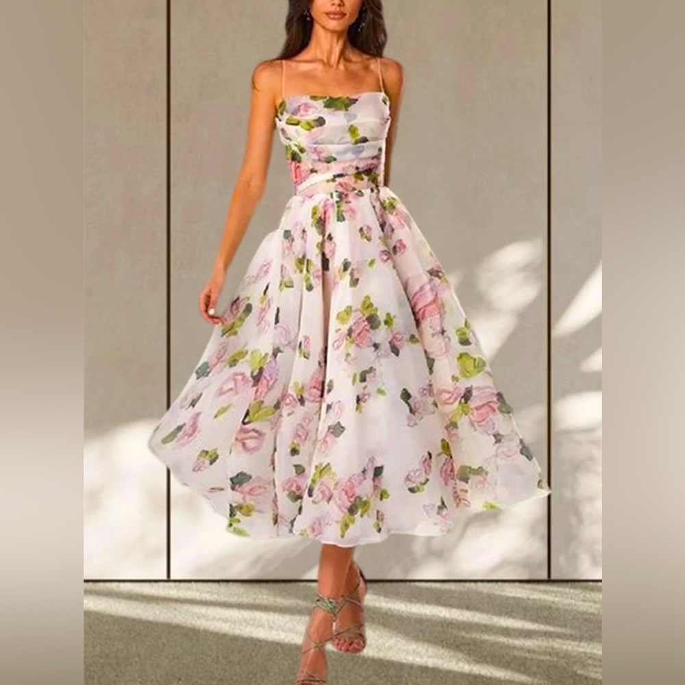 Elegant new strapless floral dress